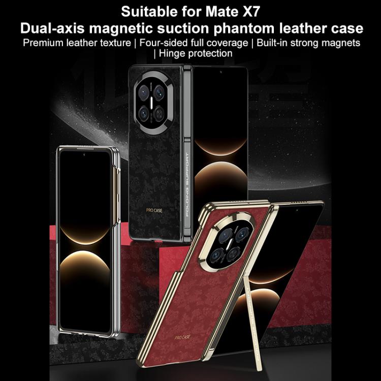 For Huawei Mate X7 GKK Magnetic Dual Hinge Phantom Vegan Leather Phone Case with Holder