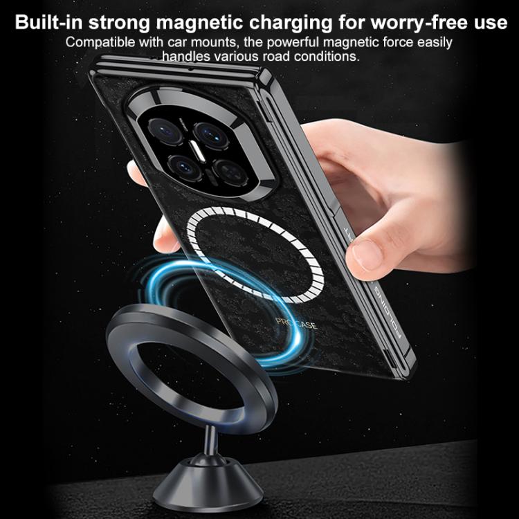 For Huawei Mate X7 GKK Magnetic Dual Hinge Phantom Vegan Leather Phone Case with Holder
