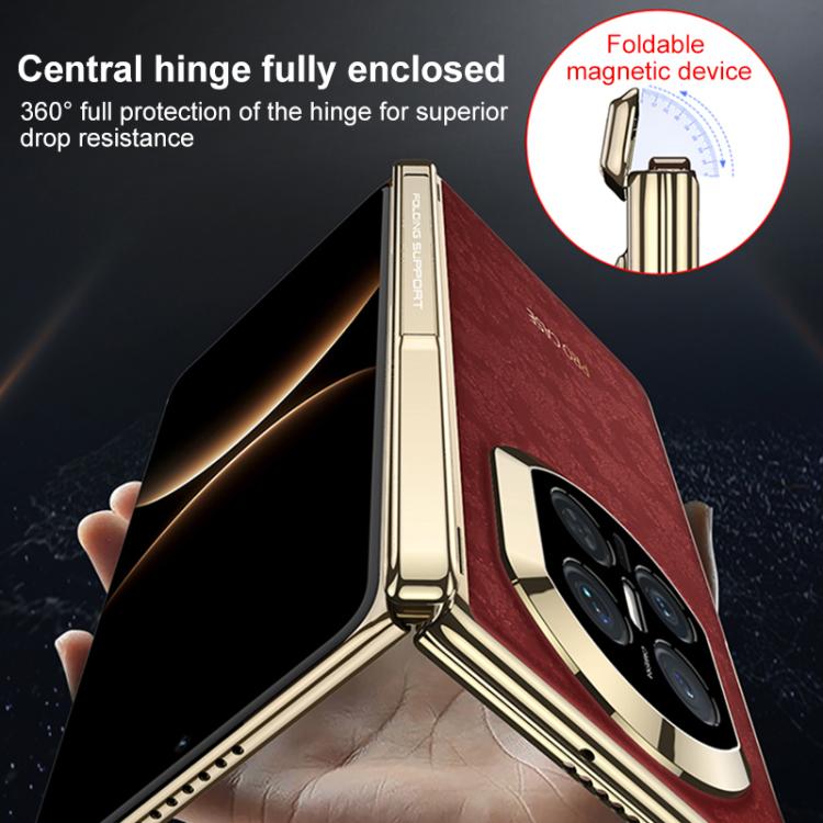 For Huawei Mate X7 GKK Magnetic Dual Hinge Phantom Vegan Leather Phone Case with Holder
