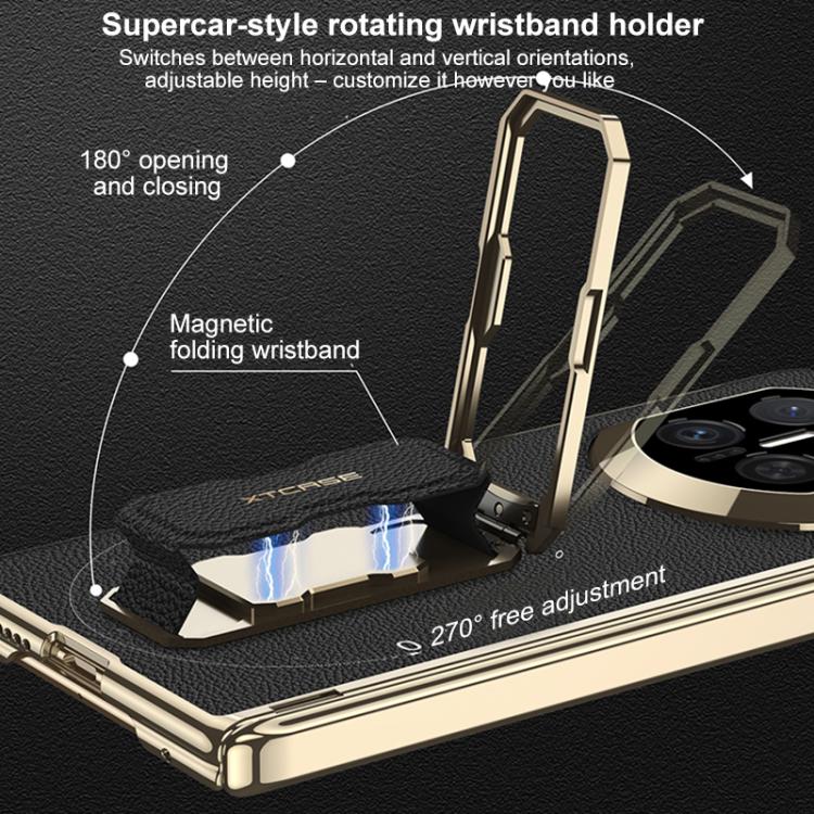 For Huawei Mate X7 GKK Magnetic Dual Hinge Phantom Vegan Leather Phone Case with Wristband / Holder