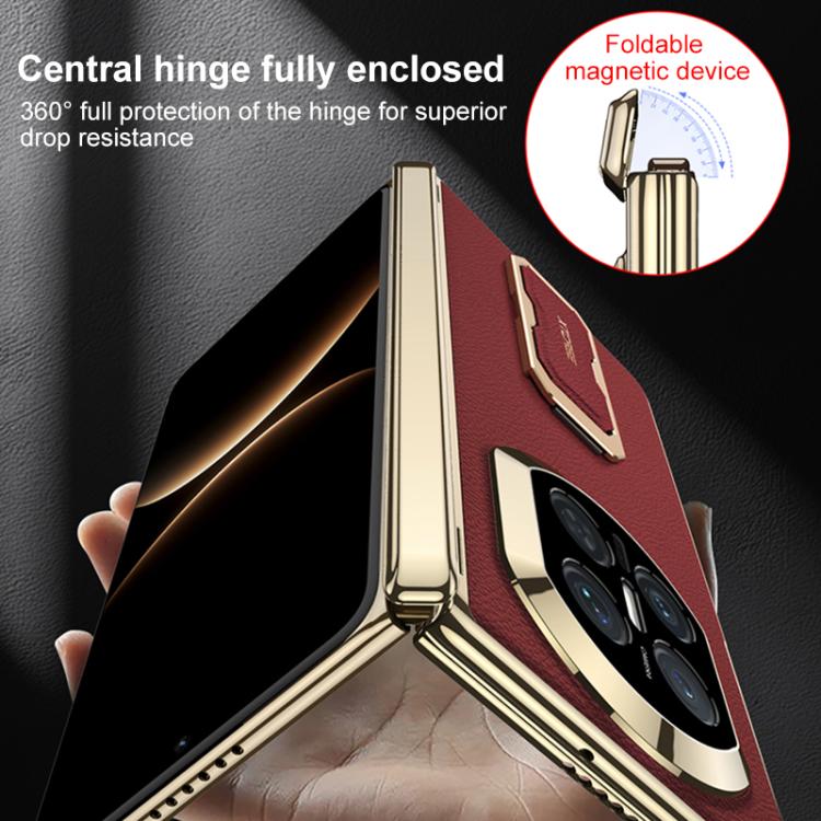For Huawei Mate X7 GKK Magnetic Dual Hinge Phantom Vegan Leather Phone Case with Wristband / Holder