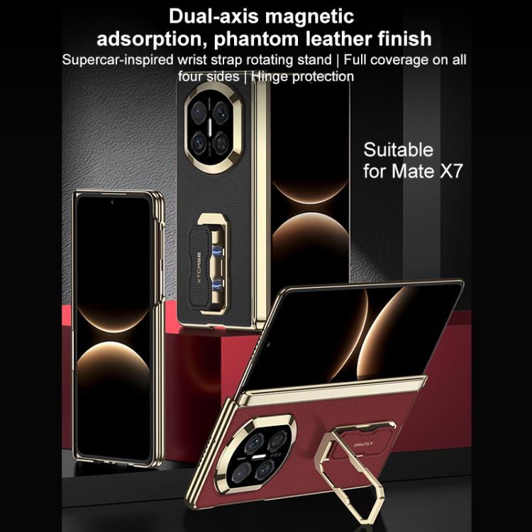 For Huawei Mate X7 GKK Magnetic Dual Hinge Phantom Vegan Leather Phone Case with Wristband / Holder