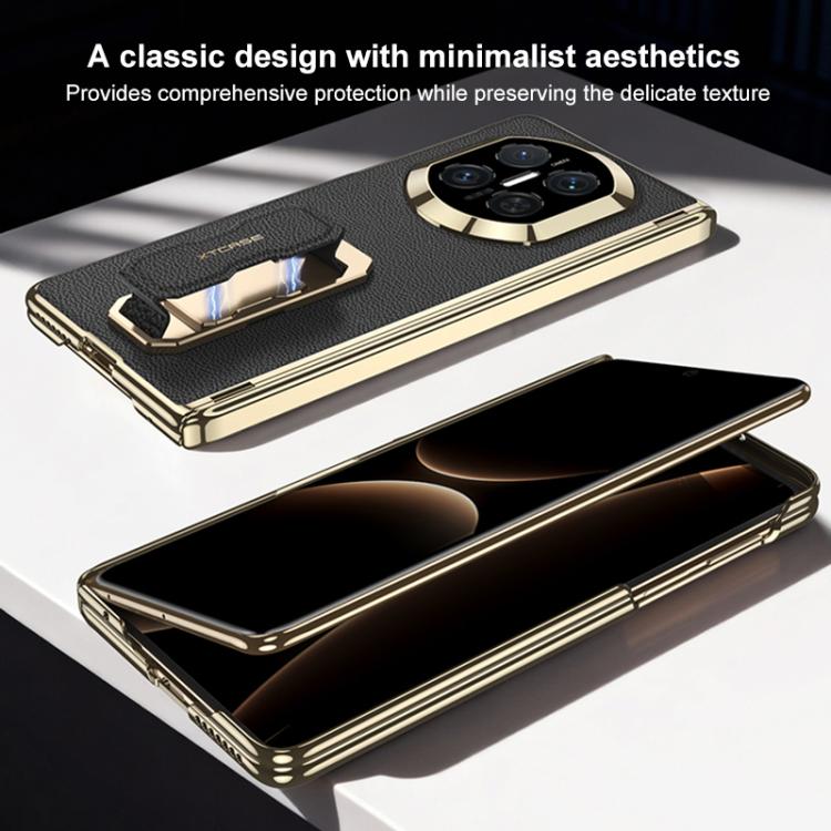 For Huawei Mate X7 GKK Magnetic Dual Hinge Phantom Vegan Leather Phone Case with Wristband / Holder