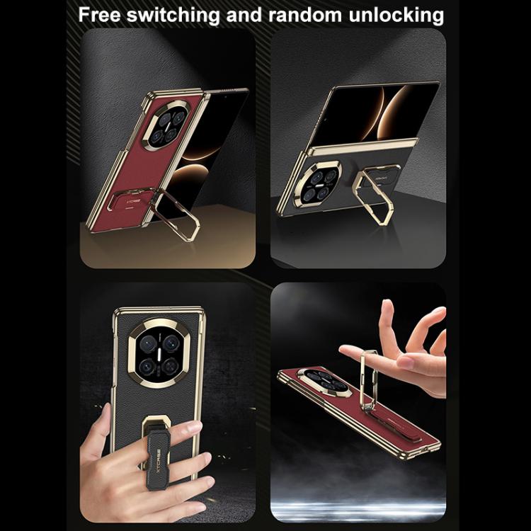 For Huawei Mate X7 GKK Magnetic Dual Hinge Phantom Vegan Leather Phone Case with Wristband / Holder