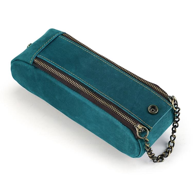 Vintage Genuine Leather Portable Double Zippers Pen Pouch Pencil Case