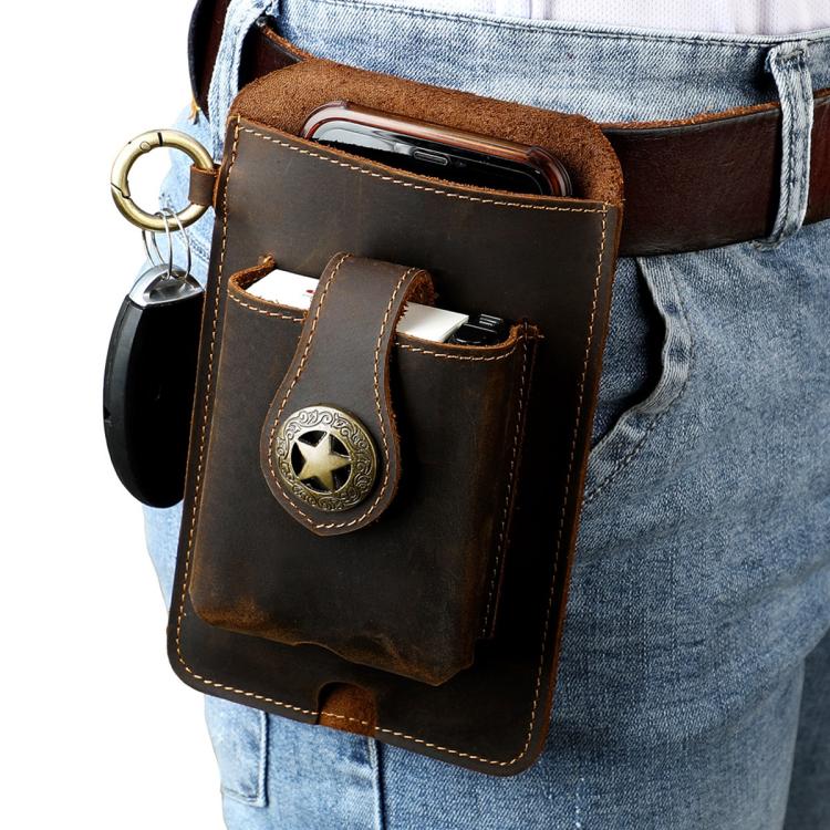 Vintage Genuine Leather Men Waist Bag Outdoor Work Mobile Phone Belt Pouch