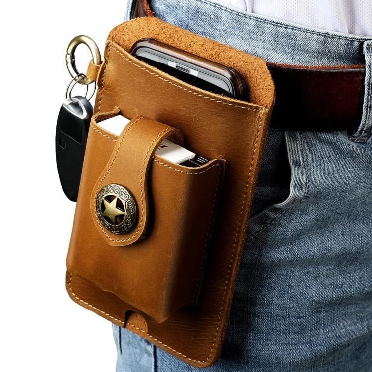 Vintage Genuine Leather Men Waist Bag Outdoor Work Mobile Phone Belt Pouch