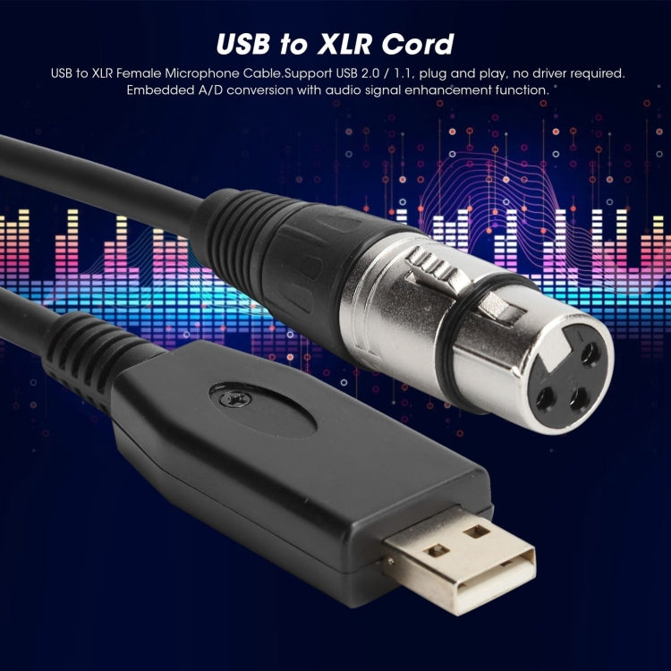 US18 USB to XLR Female Microphone Recording Cable, Cable Length:2m(Black)