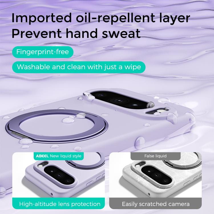 For Google Pixel 9a ABEEL Skin-friendly Feel Magnetic Liquid Silicone Phone Case with Holder