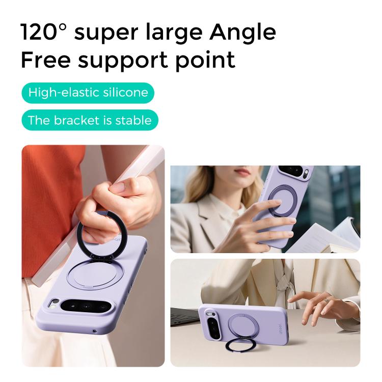 For Google Pixel 9a ABEEL Skin-friendly Feel Magnetic Liquid Silicone Phone Case with Holder