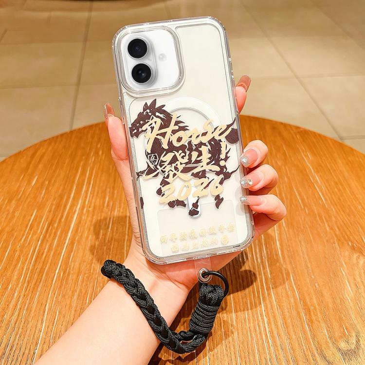 For iPhone 17 Horse Year Acrylic Magnetic Full Coverage Phone Case with Lanyard