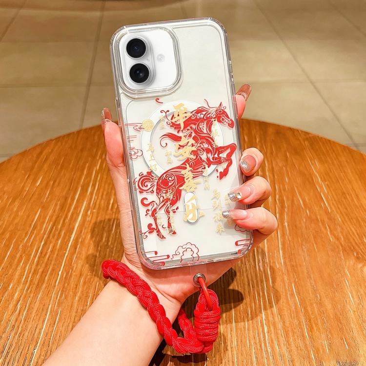 For iPhone 17 Horse Year Acrylic Magnetic Full Coverage Phone Case with Lanyard