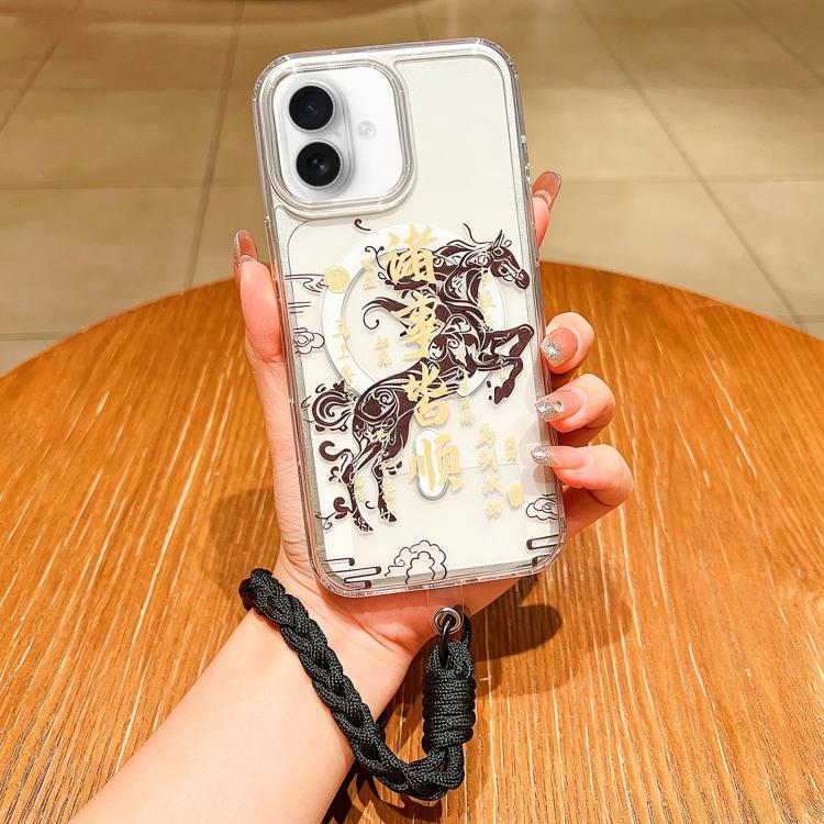 For iPhone 17 Horse Year Acrylic Magnetic Full Coverage Phone Case with Lanyard