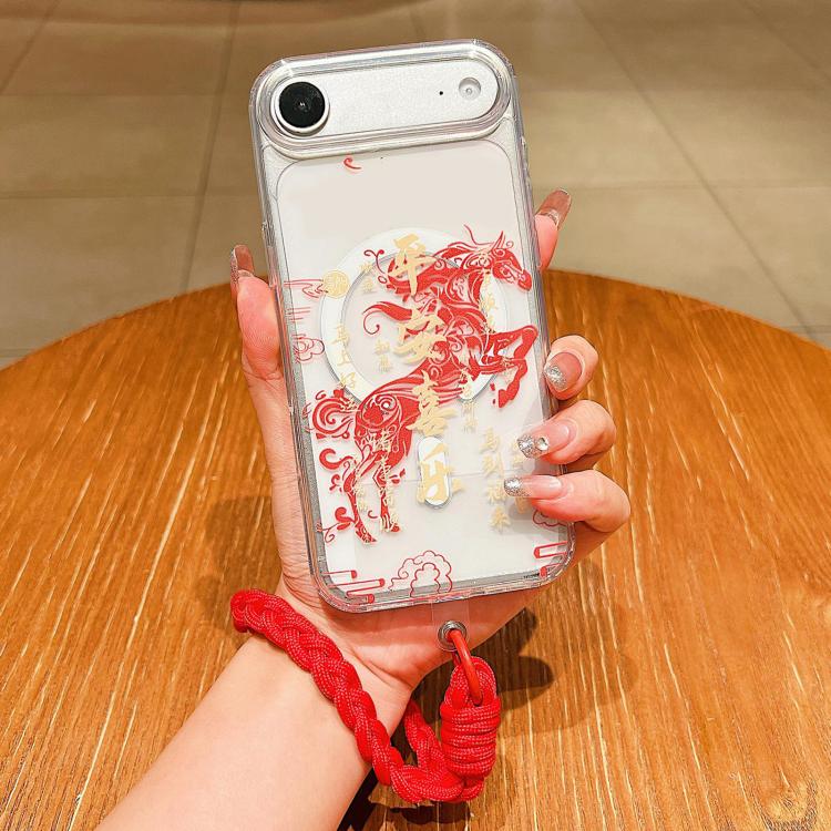 For iPhone Air Horse Year Acrylic Magnetic Full Coverage Phone Case with Lanyard