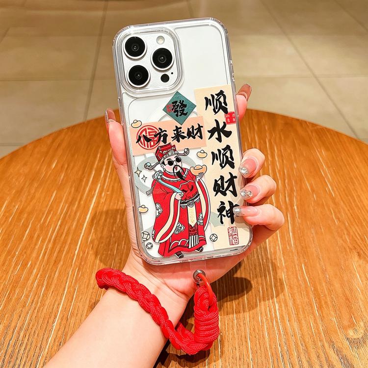 For iPhone 15 Pro Max Horse Year Acrylic Magnetic Full Coverage Phone Case with Lanyard