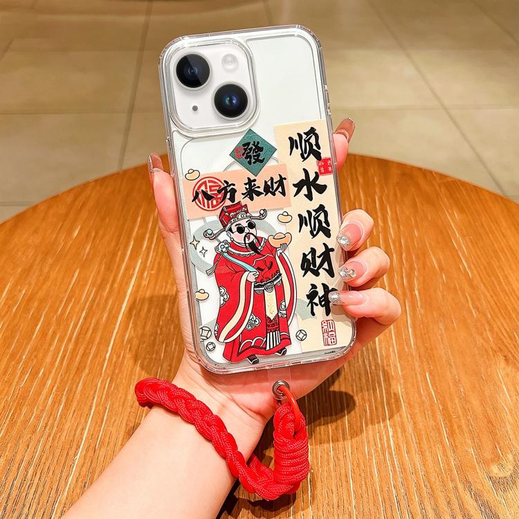 For iPhone 15 Plus Horse Year Acrylic Magnetic Full Coverage Phone Case with Lanyard