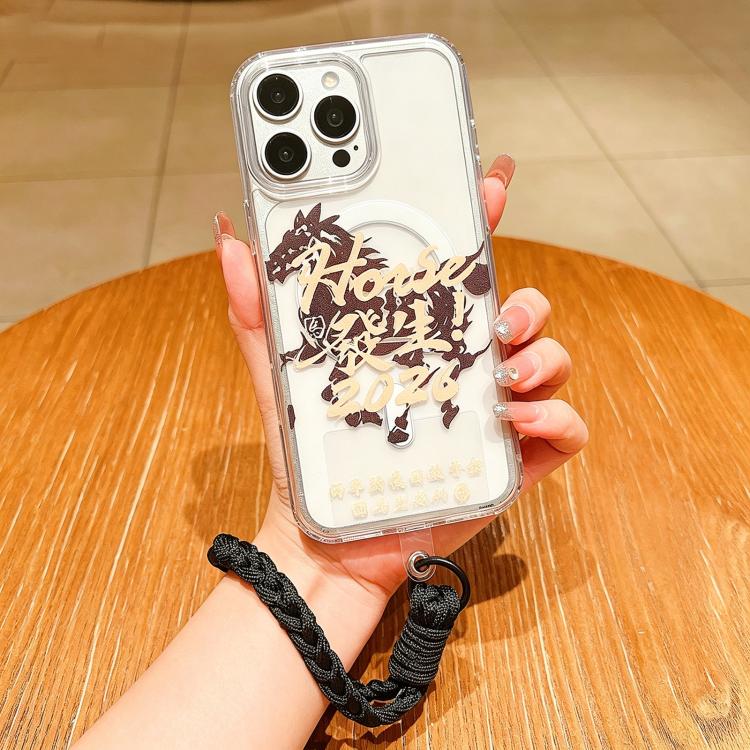 For iPhone 13 Pro Max Horse Year Acrylic Magnetic Full Coverage Phone Case with Lanyard
