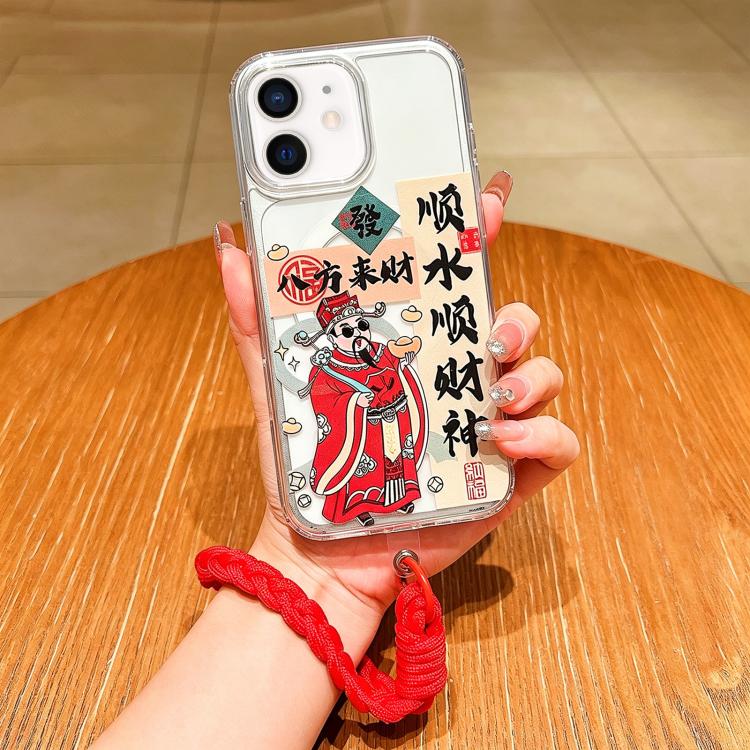 For iPhone 12 Horse Year Acrylic Magnetic Full Coverage Phone Case with Lanyard