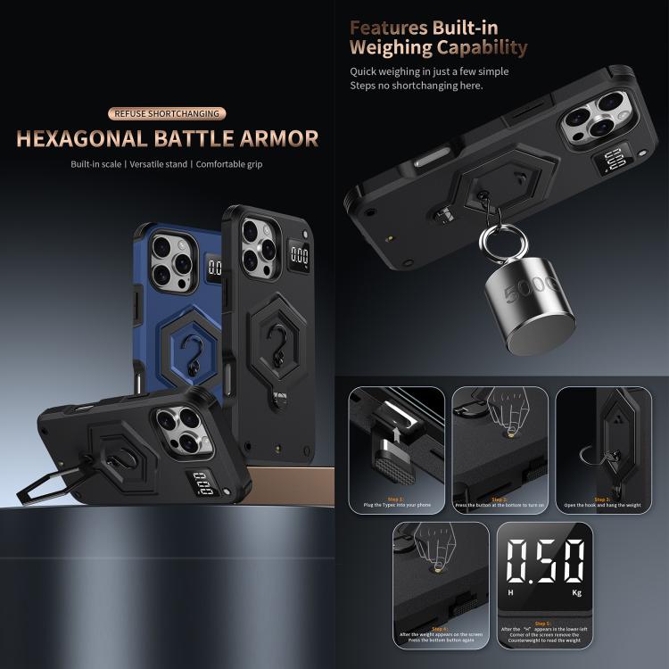 For iPhone 17 Hexagon Armor Magnetic Holder Weighing Scale Phone Case