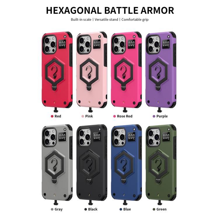 For iPhone 15 Hexagon Armor Magnetic Holder Weighing Scale Phone Case
