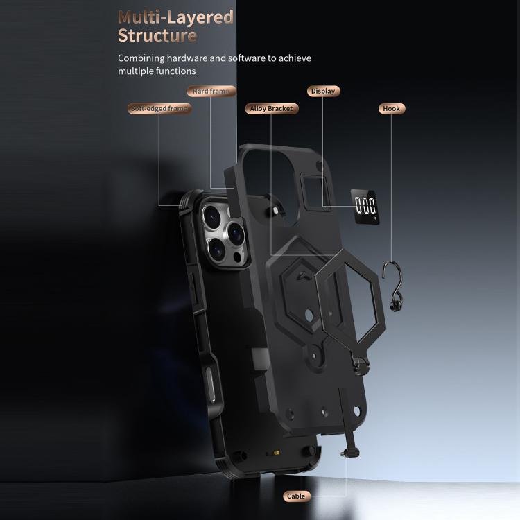 For iPhone 14 Plus Hexagon Armor Magnetic Holder Weighing Scale Phone Case