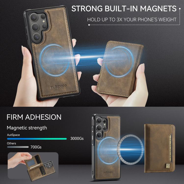 For Samsung Galaxy S26 Ultra 5G AutSpace A13 MagSafe Magnetic RFID Flip Card Bag Phone Case