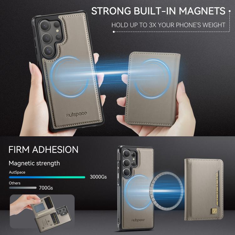 For Samsung Galaxy S26 Ultra 5G AutSpace A13 MagSafe Magnetic RFID Flip Card Bag Phone Case