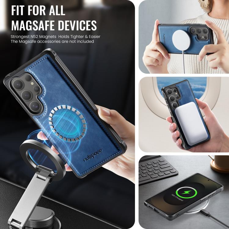 For Samsung Galaxy S25 Ultra 5G AutSpace A13 MagSafe Magnetic RFID Flip Card Bag Phone Case