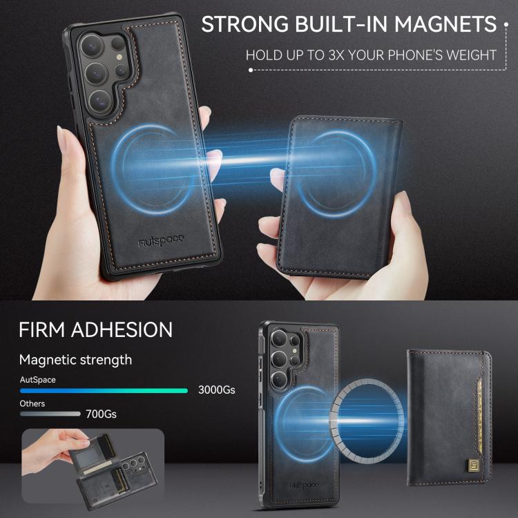 For Samsung Galaxy S25 Ultra 5G AutSpace A13 MagSafe Magnetic RFID Flip Card Bag Phone Case