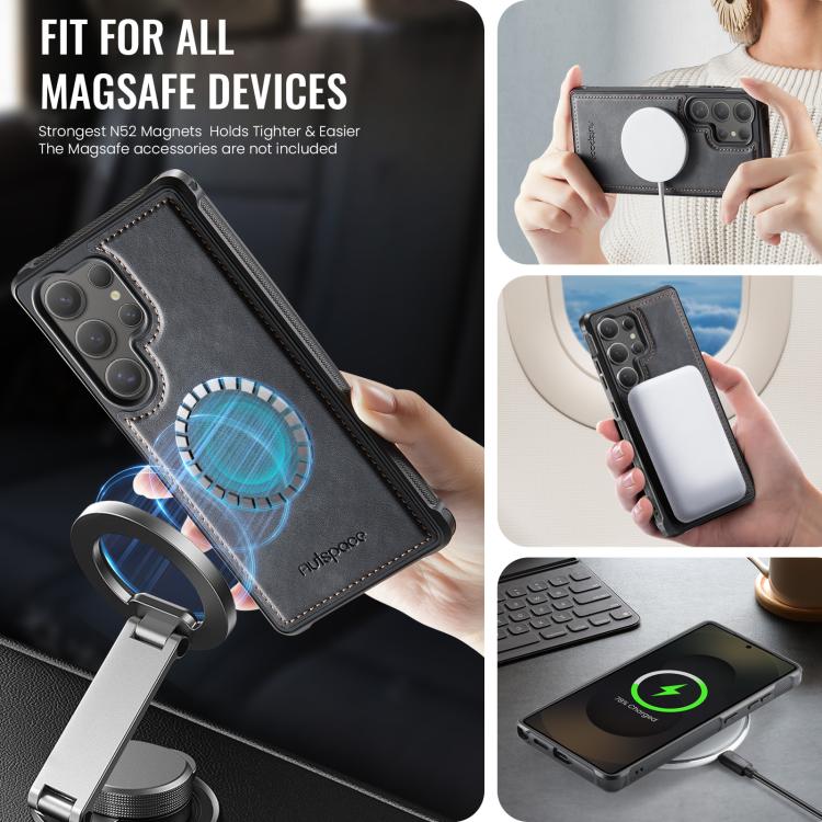 For Samsung Galaxy S25 Ultra 5G AutSpace A13 MagSafe Magnetic RFID Flip Card Bag Phone Case