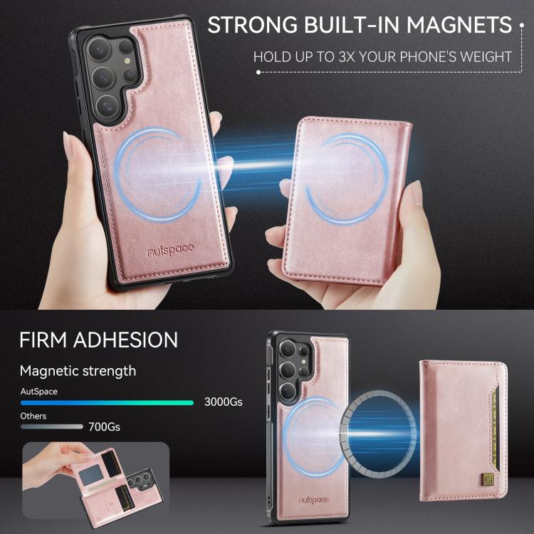 For Samsung Galaxy S25 Ultra 5G AutSpace A13 MagSafe Magnetic RFID Flip Card Bag Phone Case