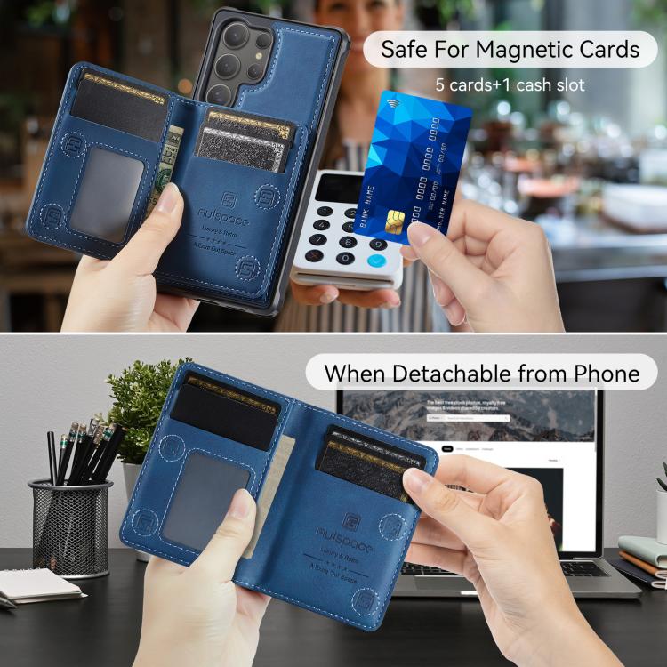 For Samsung Galaxy S24 Ultra 5G AutSpace A13 MagSafe Magnetic RFID Flip Card Bag Phone Case