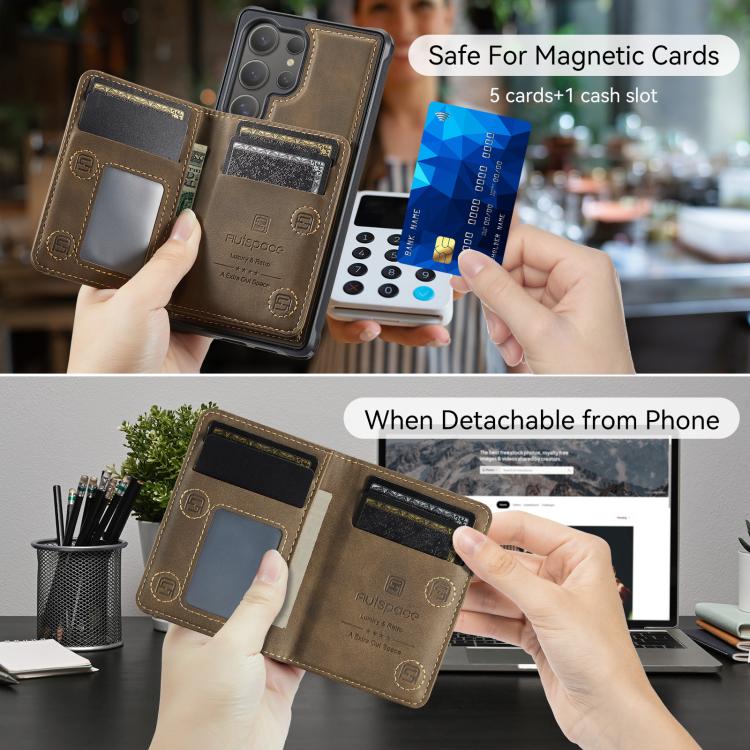 For Samsung Galaxy S24 Ultra 5G AutSpace A13 MagSafe Magnetic RFID Flip Card Bag Phone Case