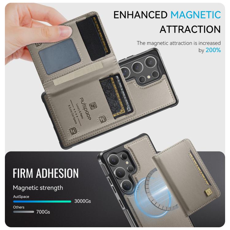 For Samsung Galaxy S24 Ultra 5G AutSpace A13 MagSafe Magnetic RFID Flip Card Bag Phone Case