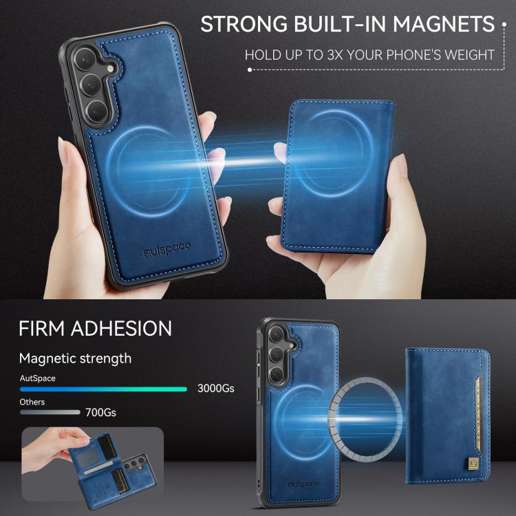 For Samsung Galaxy S24 / S25 5G AutSpace A13 MagSafe Magnetic RFID Flip Card Bag Phone Case