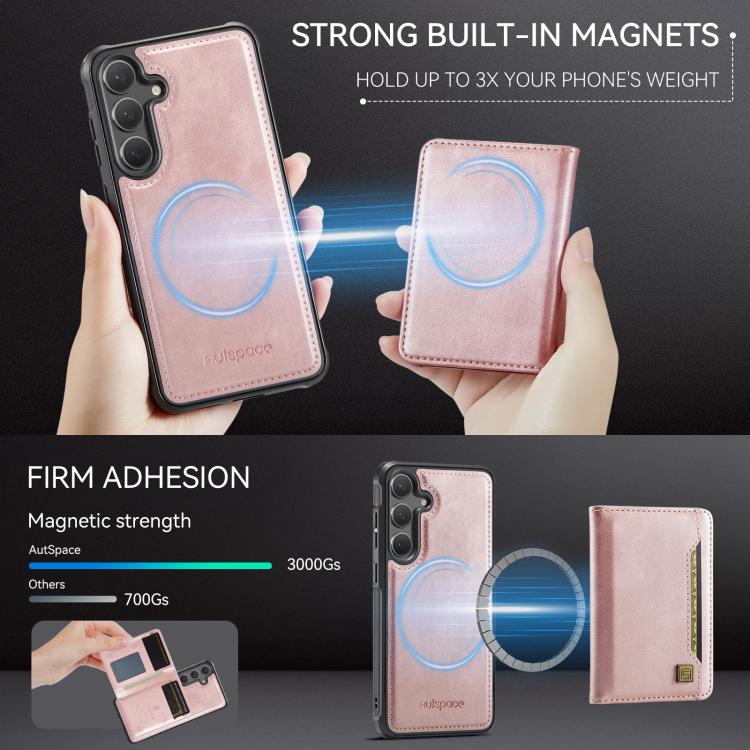 For Samsung Galaxy S24 / S25 5G AutSpace A13 MagSafe Magnetic RFID Flip Card Bag Phone Case