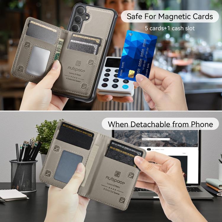 For Samsung Galaxy S24 / S25 5G AutSpace A13 MagSafe Magnetic RFID Flip Card Bag Phone Case