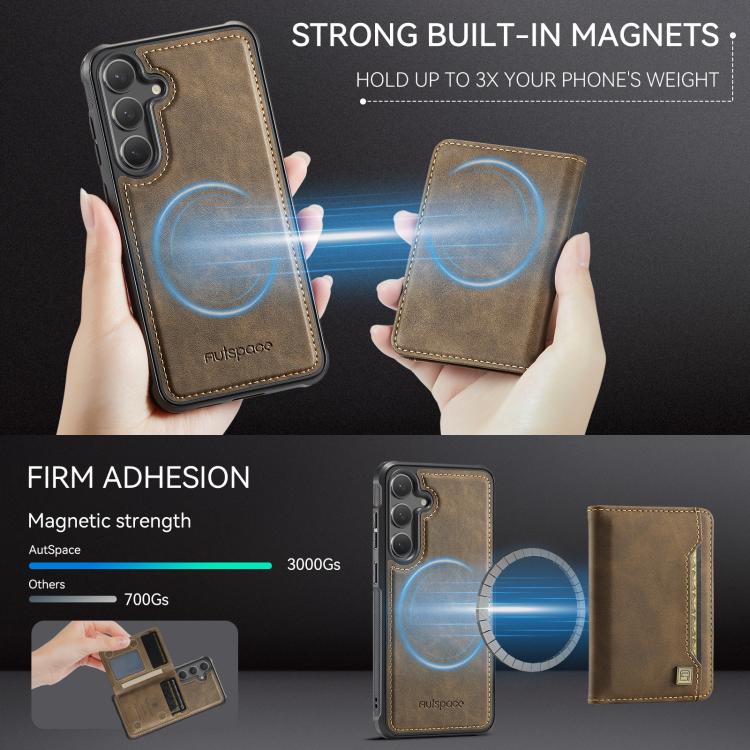 For Samsung Galaxy S26 5G AutSpace A13 MagSafe Magnetic RFID Flip Card Bag Phone Case