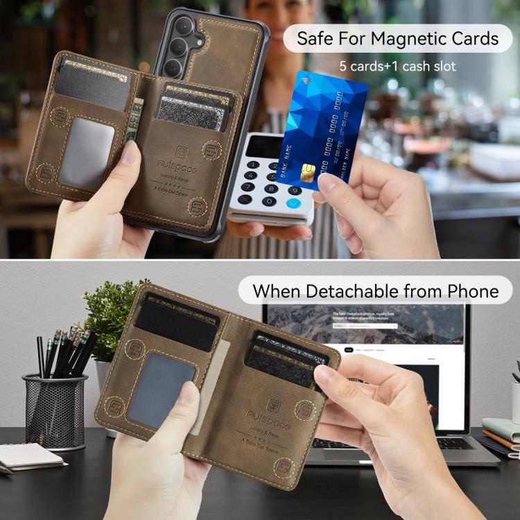 For Samsung Galaxy S26 5G AutSpace A13 MagSafe Magnetic RFID Flip Card Bag Phone Case