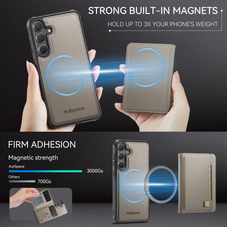 For Samsung Galaxy S26 5G AutSpace A13 MagSafe Magnetic RFID Flip Card Bag Phone Case