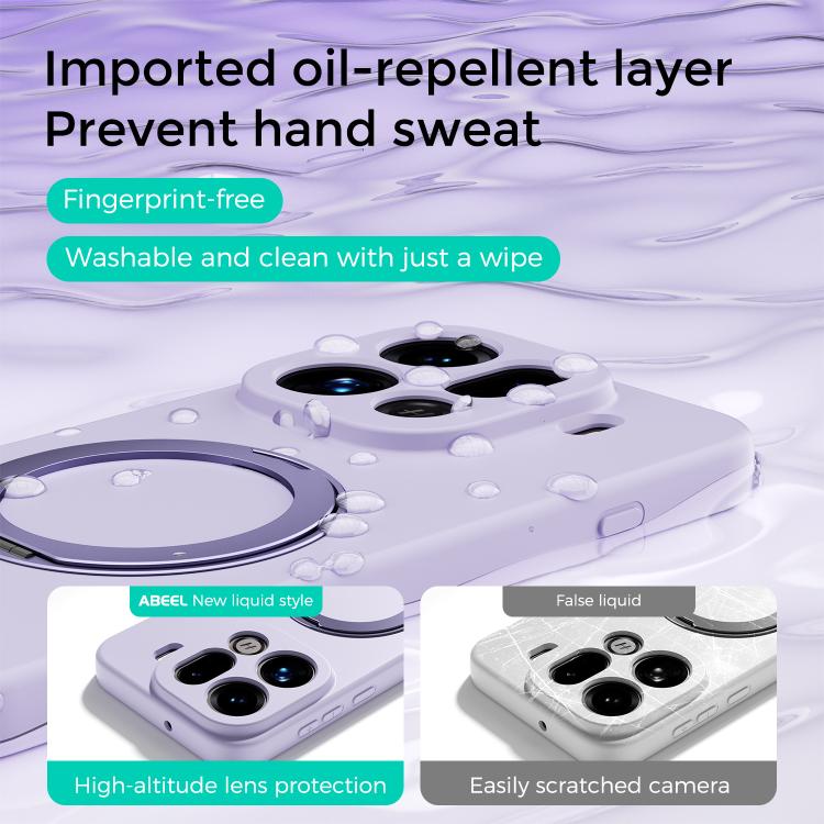 For OPPO Find X9 Pro ABEEL Skin-friendly Feel Magnetic Liquid Silicone Phone Case with Holder