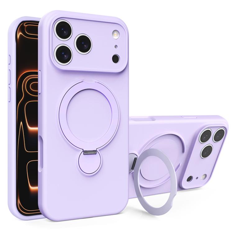 For iPhone 17 Pro Max Liquid Silicone MagSafe Holder Phone Case