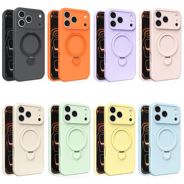 For iPhone 17 Pro Max Liquid Silicone MagSafe Holder Phone Case