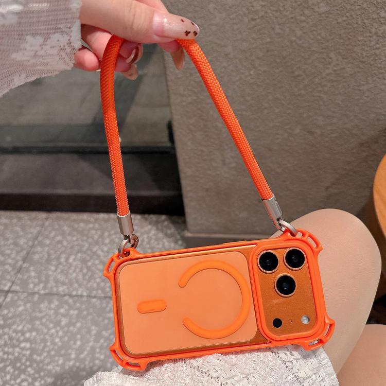 For iPhone 17 Pro Max Drone-Style Four-Corner Shockproof Magnetic Acrylic Phone Case with Long and Short Lanyard