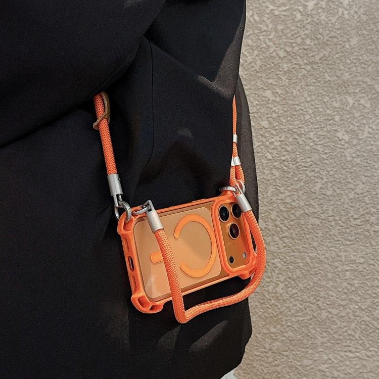 For iPhone 13 Pro Max Drone-Style Four-Corner Shockproof Magnetic Acrylic Phone Case with Long and Short Lanyard
