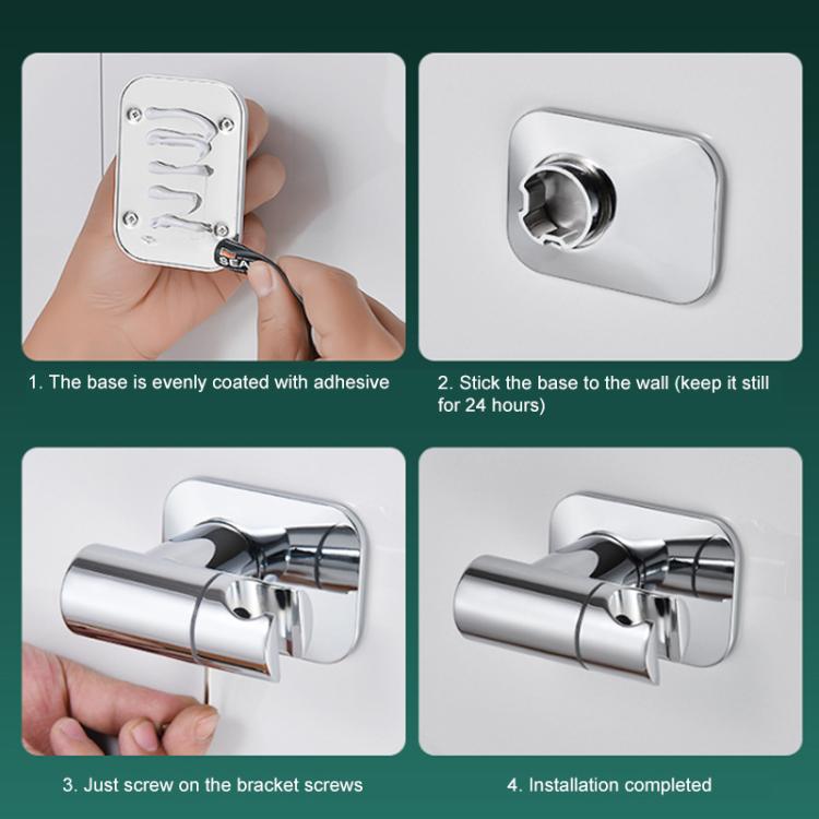 Stainless Steel Drill-Free Shower Head Holder 360 Degree Rotation Adjustable Universal Base - Silver
