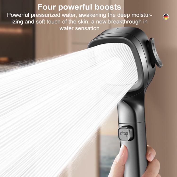Multifunctional 4-Speed Pressurized Spray Gun Filter Shower Head with One Button Water Stop Function - Gray