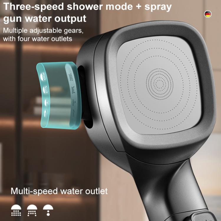 Multifunctional 4-Speed Pressurized Spray Gun Filter Shower Head with One Button Water Stop Function - Gray