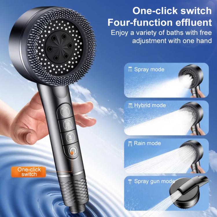 Multifunctional 4-Mode Powerful Turbocharged Water Purification Shower Head with One Button Water Stop Switch - Metal Gray