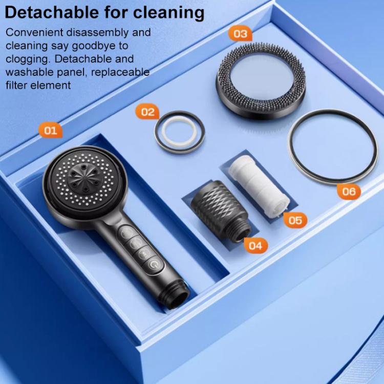 Multifunctional 4-Mode Powerful Turbocharged Water Purification Shower Head with One Button Water Stop Switch - Metal Gray
